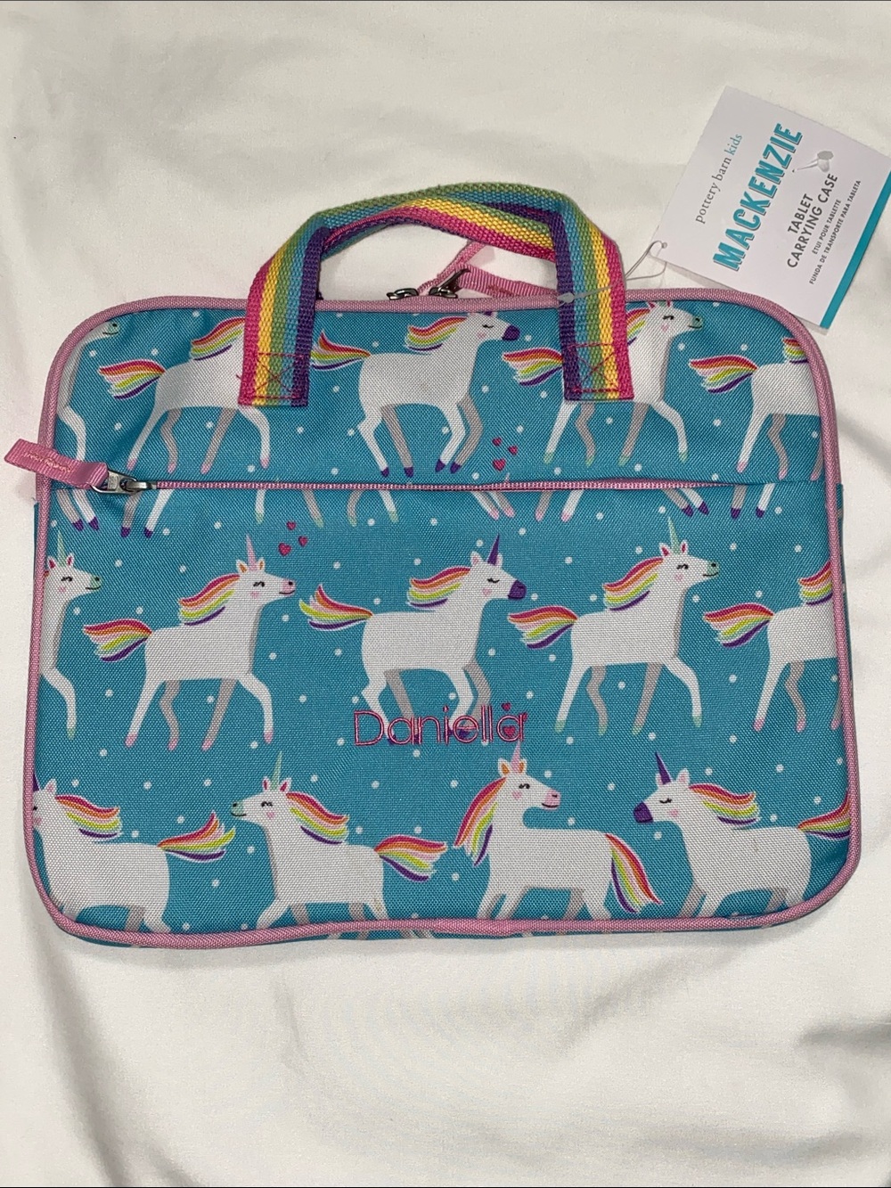 Pottery Barn Kids Mackenzie Rainbow Unicorn Tablet Carrying Case "Daniella"